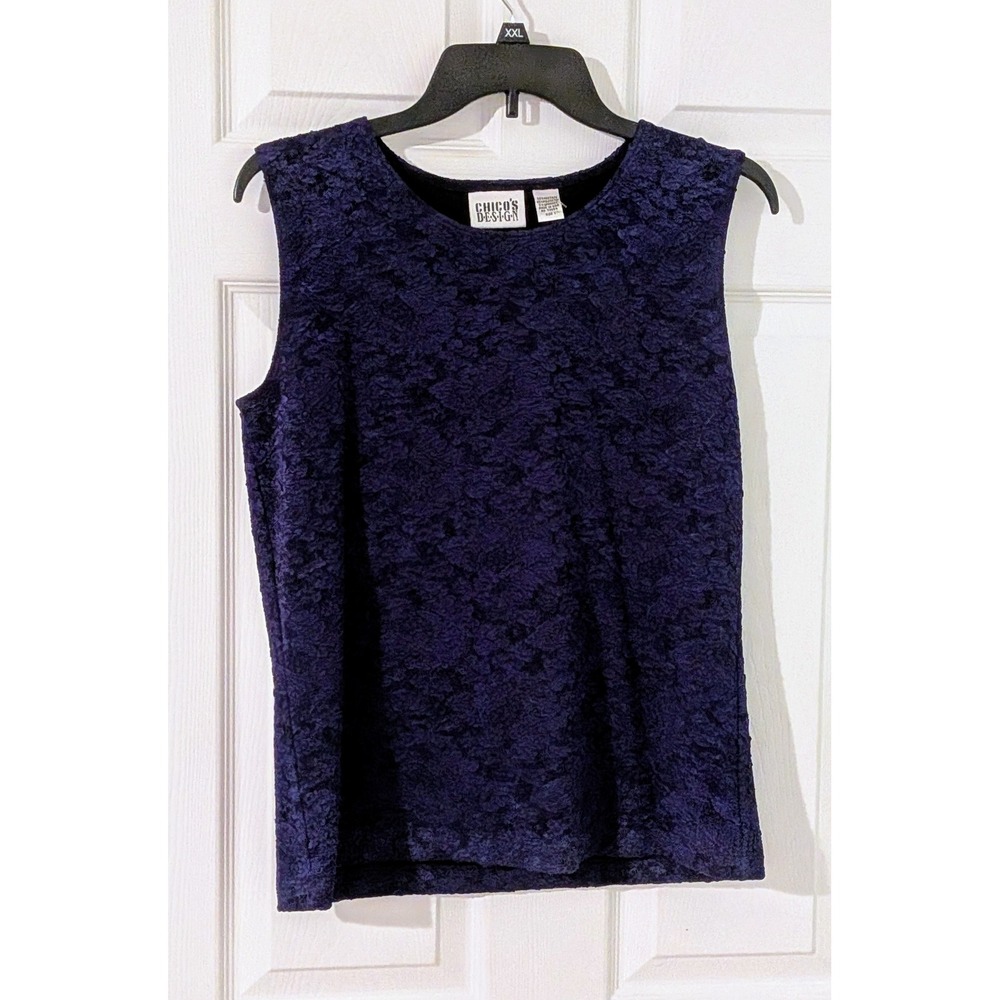 Chicos Design Top Sleeveless Navy Blue Floral Lace Tank Womens Size 1 (M) NWT‎